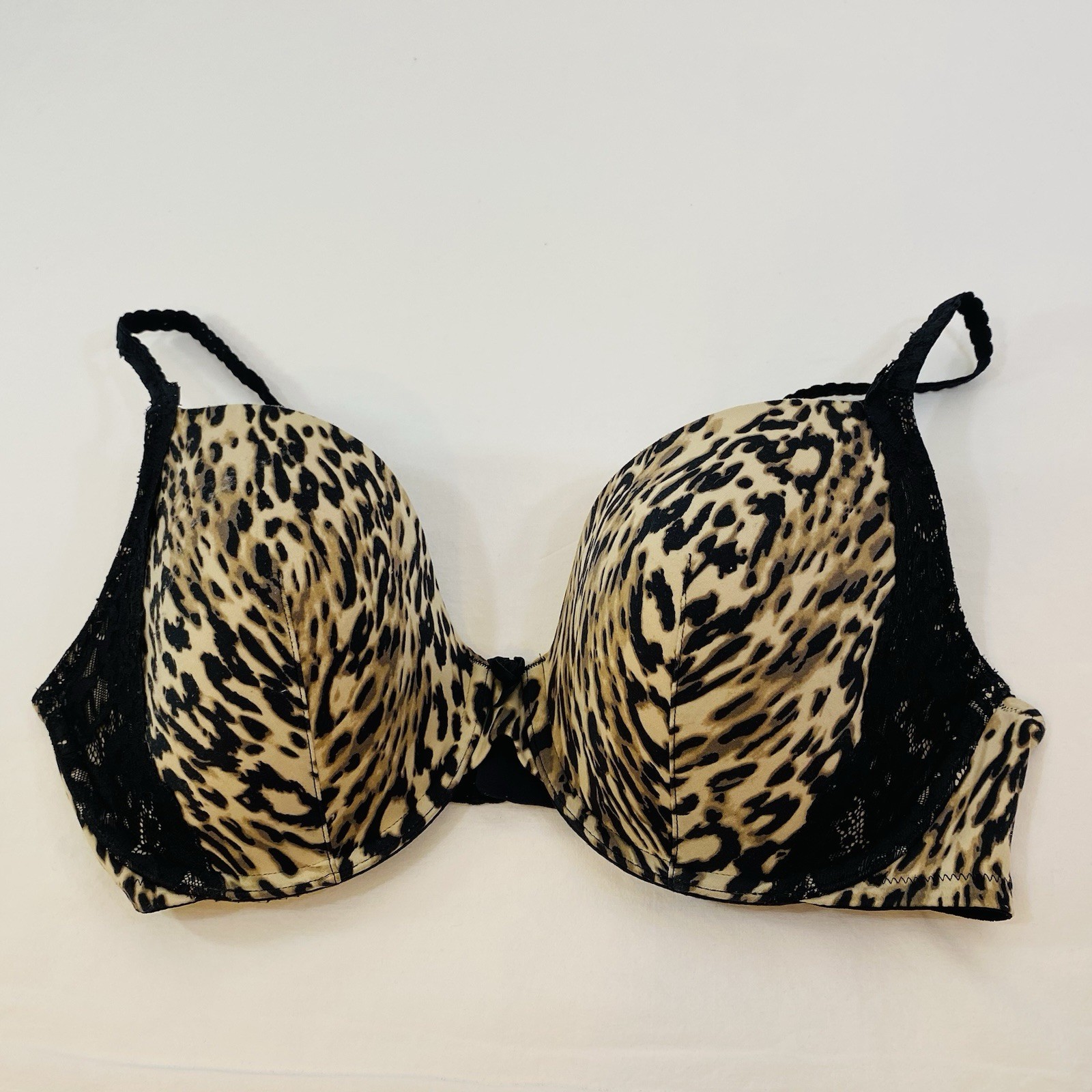 Soma Classic Lara Leopard Print Black Lace Trim Full Coverage Padded Bra 38C