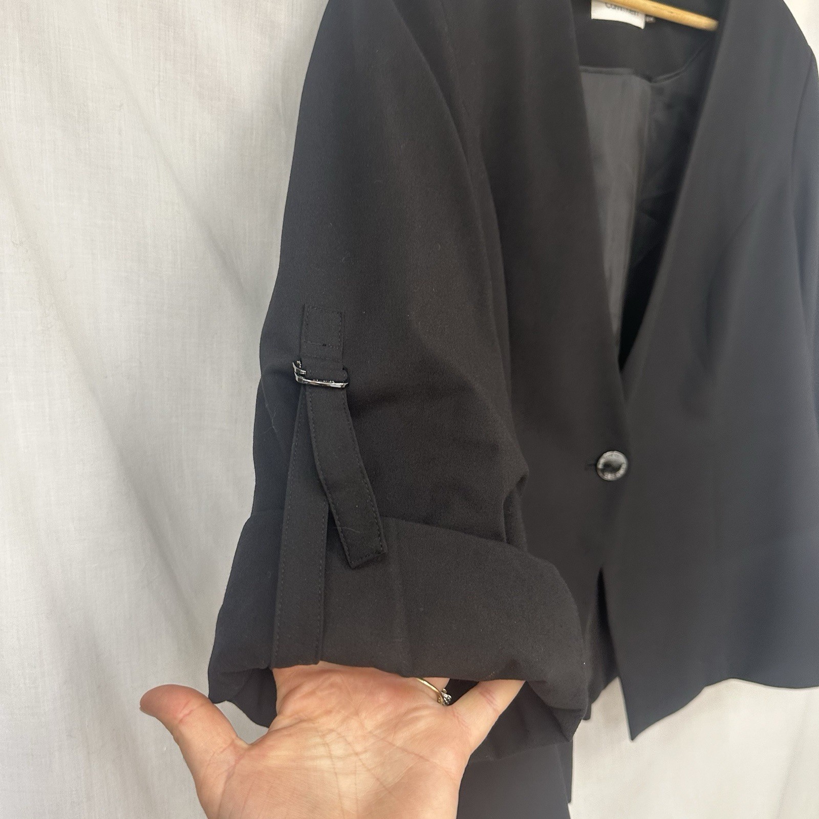 Calvin Klein Women’s 18 W Black Collarless 3/4 Sleeve Suit Jacket One Button