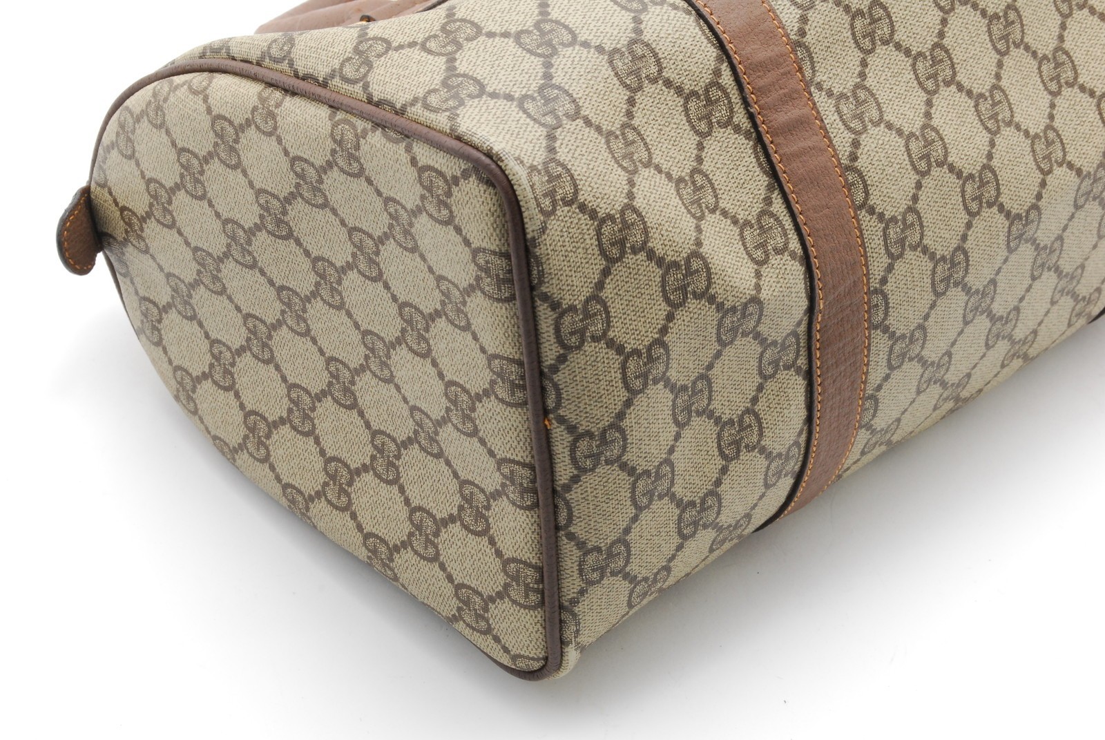 Gucci GG Supreme Canvas Leather Boston Bag Beige Brown