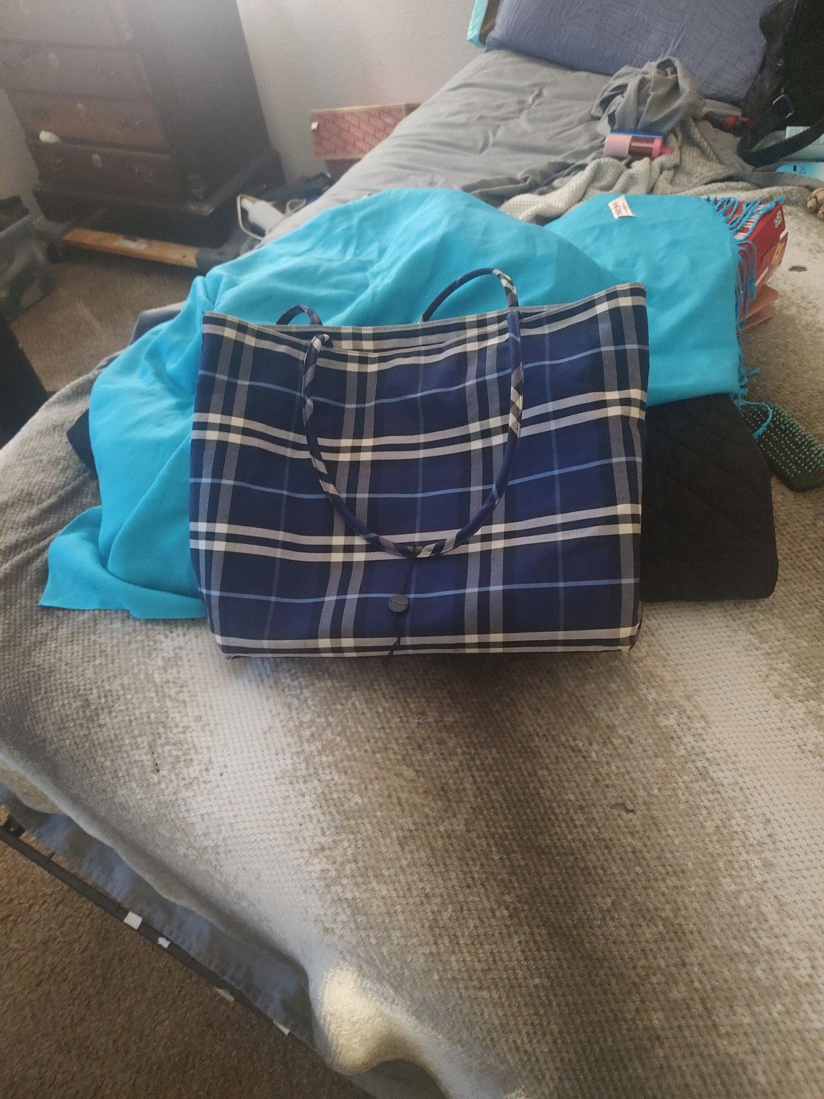 Burberry London Blue Plaid Tote Bag