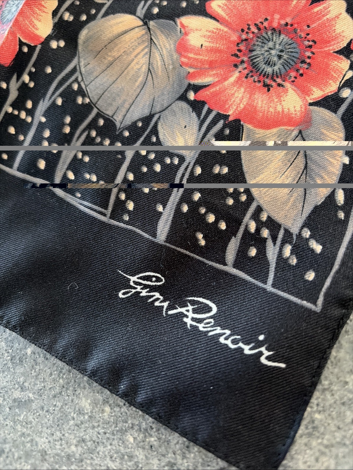 Jim Renoir Scarf, Oblong 11 By 54 Inches, Black And Floral