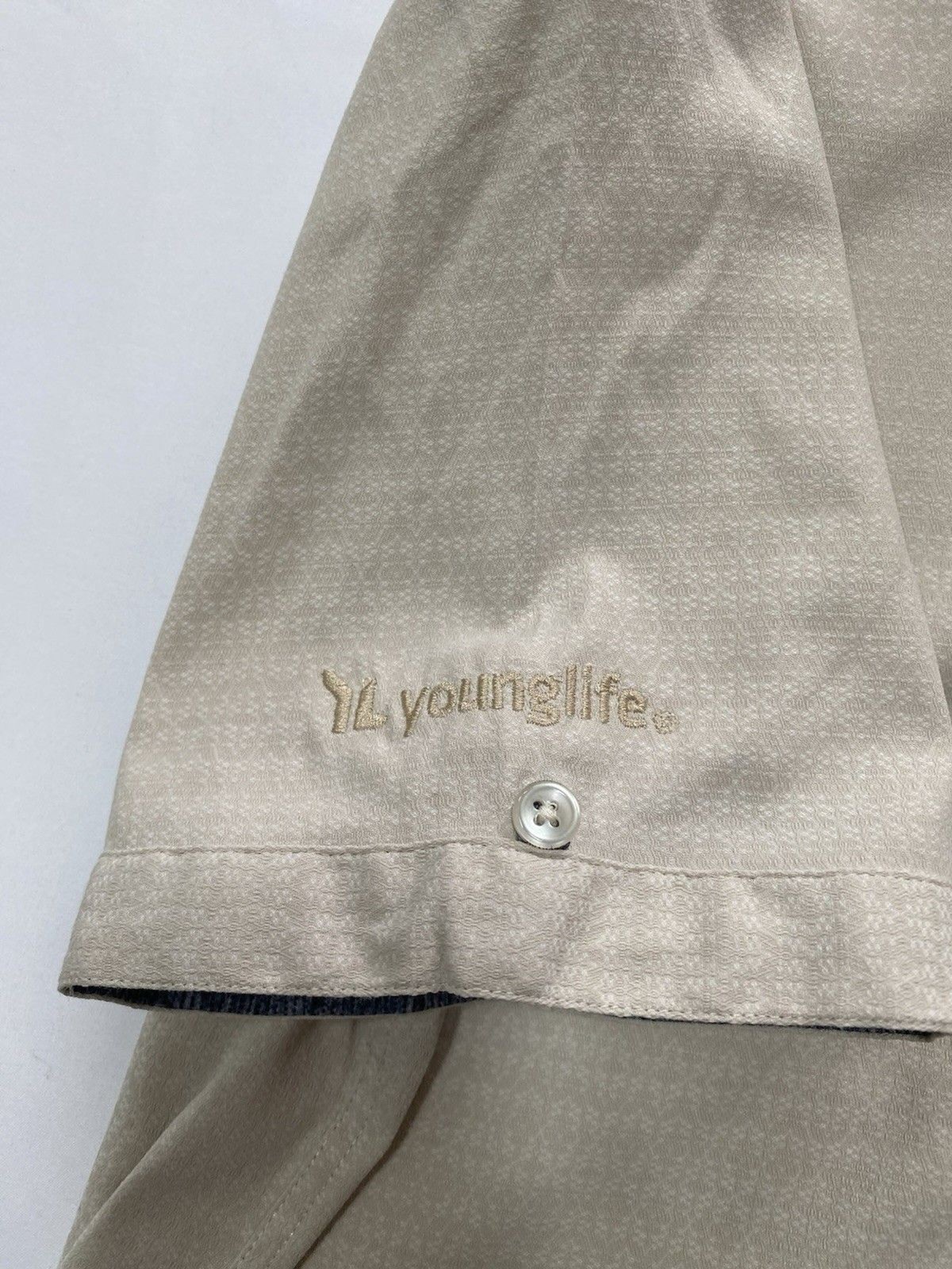 7 DIAMONDS Pretzel Logic Jacquard Stretch Short Sleeve Shirt Tan Men’s Small