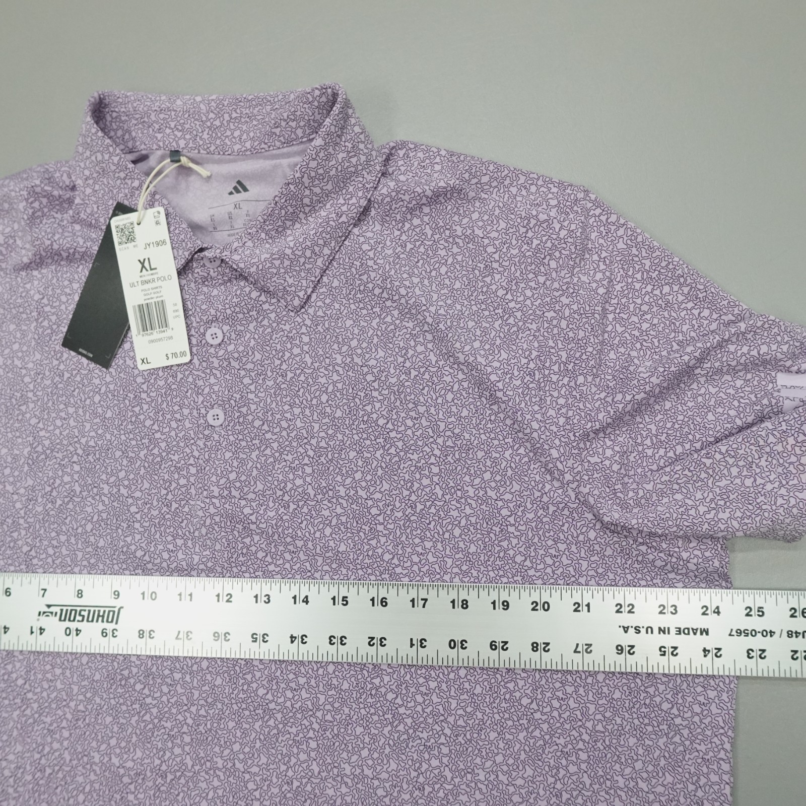 Adidas Ultimate365 Mini Bunker Geometric Polo Shirt Men’s Size XL Powder Plum