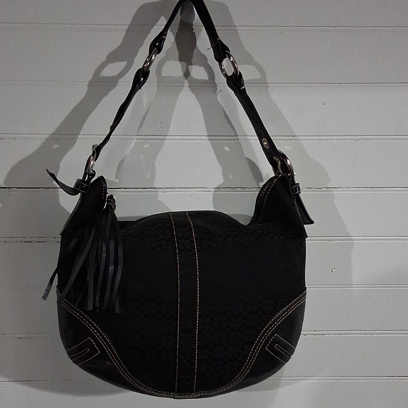 Coach Black Signature Logo Y2K Demi Bag Tassel Charm No. G052-2158