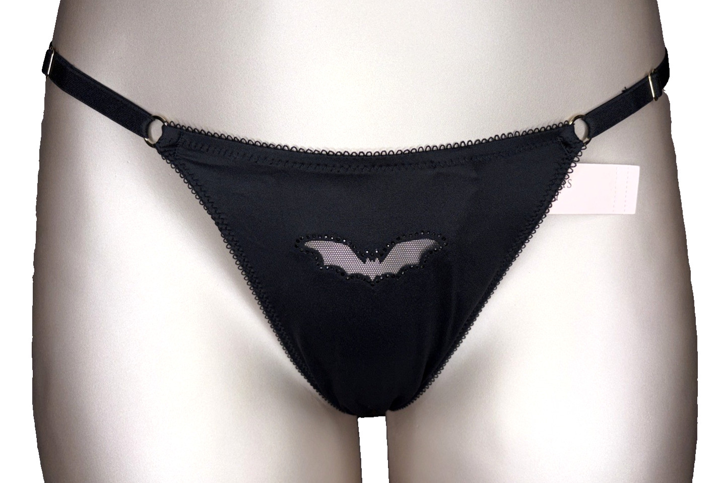 Victoria’s Secret Very Sexy NWT Small Black Rhinestone Bat Bling V String Panty