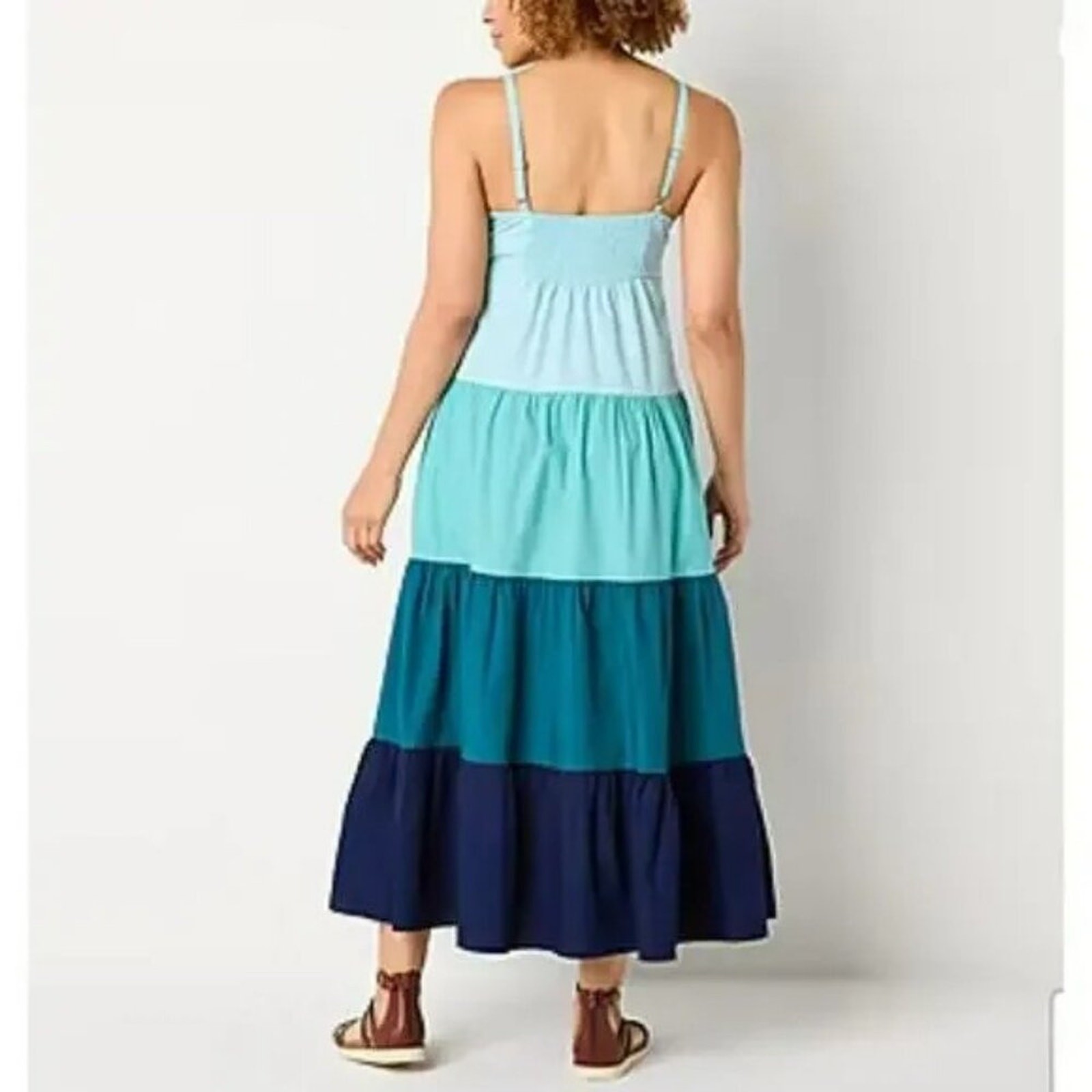 Coastal Boho Beach Resort A.N.A Blue Teal Cotton Maxi Sundress Cover-Up Large