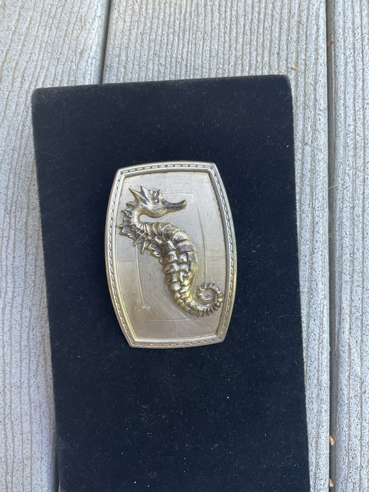 Vintage Seahorse Belt Buckle Silver Tone 3.5” X 2 3/8” Nautical ￼