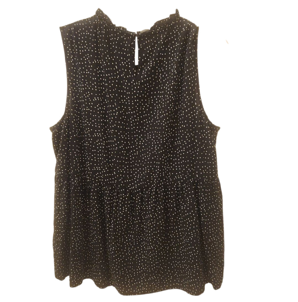 EUC Harve Benard TOP/ Blouse M RUFFLED neckline Sleeveless BLACK wh polka dot
