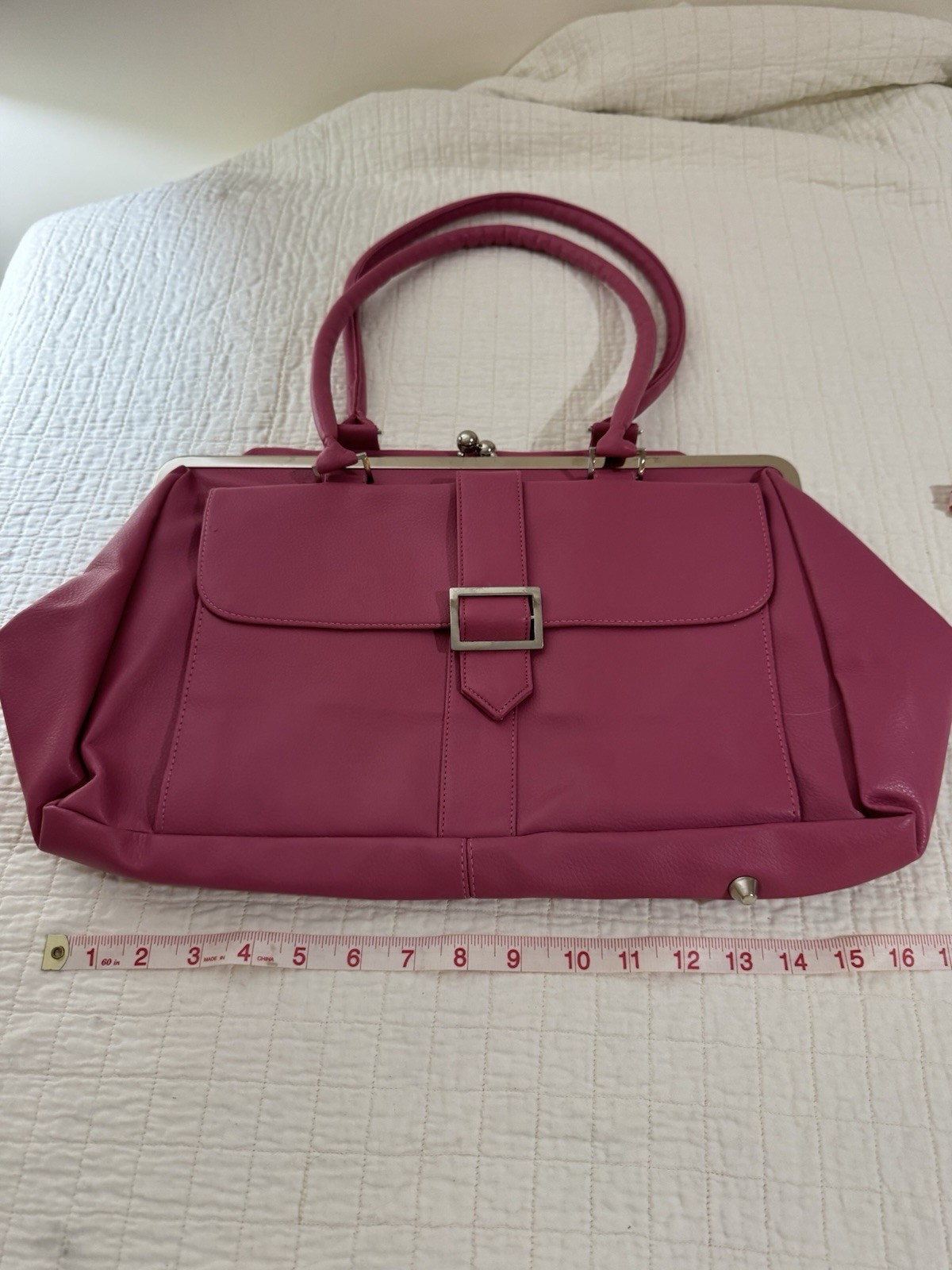 Jordana Paige Shoulder Bag Pink Double Handles Kiss Lock Buckle Metal Feet 2004