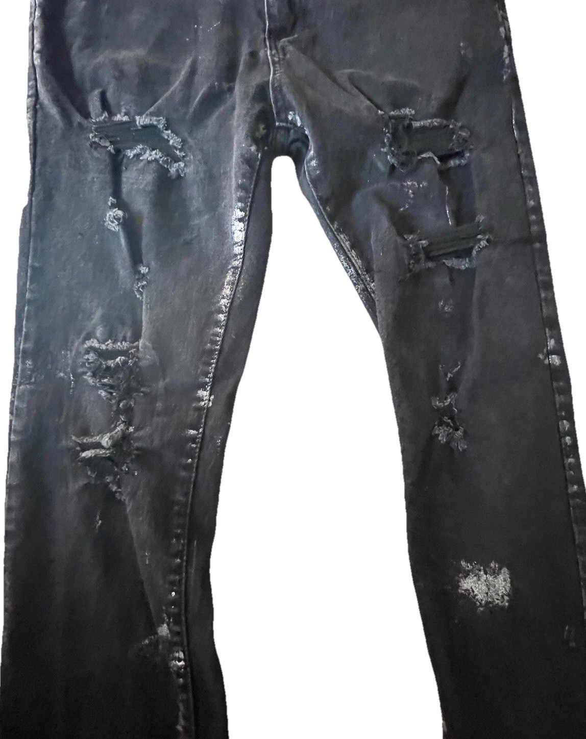 Black Distressed Skinny Jeans Men’s 34 Paint Splatter Streetwear Grunge Punk