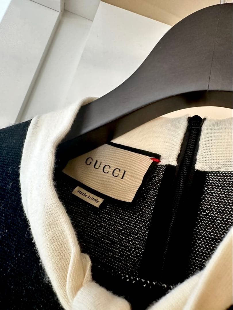 Gucci Knit Dress XS 82cm Length Black GG Logo Bow Tie Wool