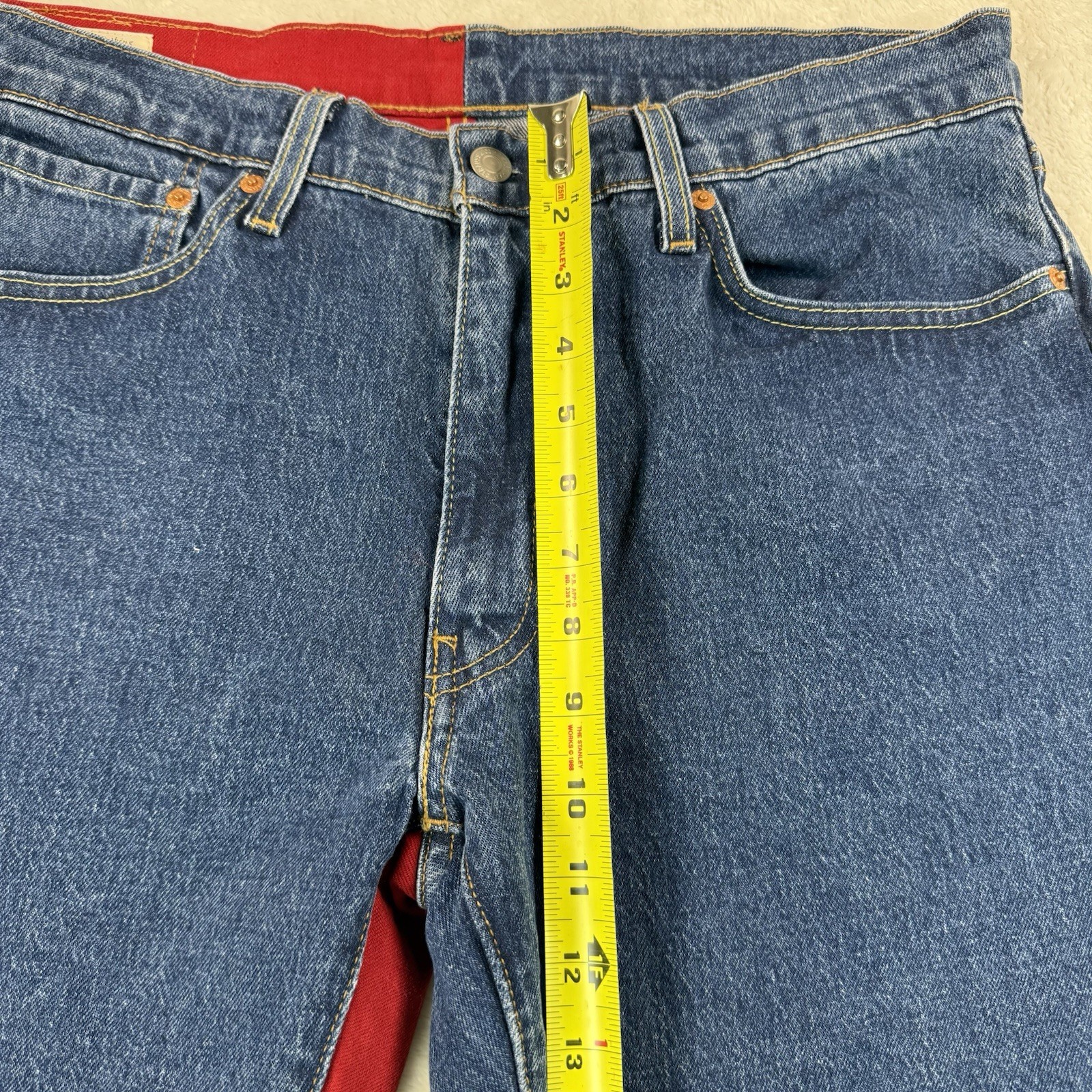 Levi’s 541 Color Block~RARE~Spell Out On Back Leg~Size 34X34~Logo~Blue Red Denim
