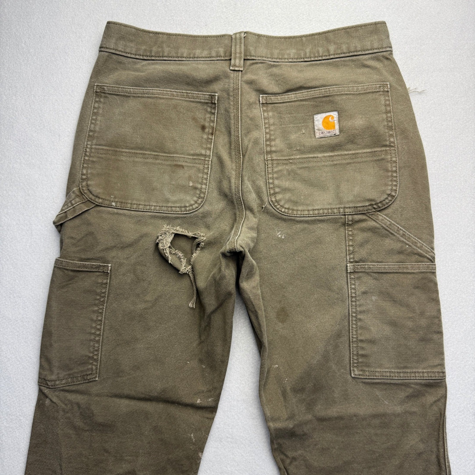 Carhartt Relaxed Fit Carpenter Pants Mens 31×32 Brown Distressed Canvas Workwear