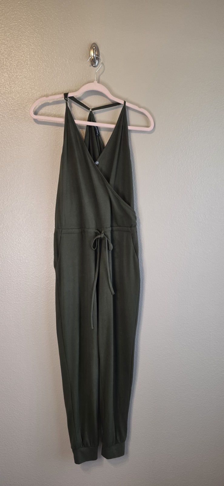Pretty Garden Olive Green Racerback Tank Drawstring Romper Jumpsuit Jumper