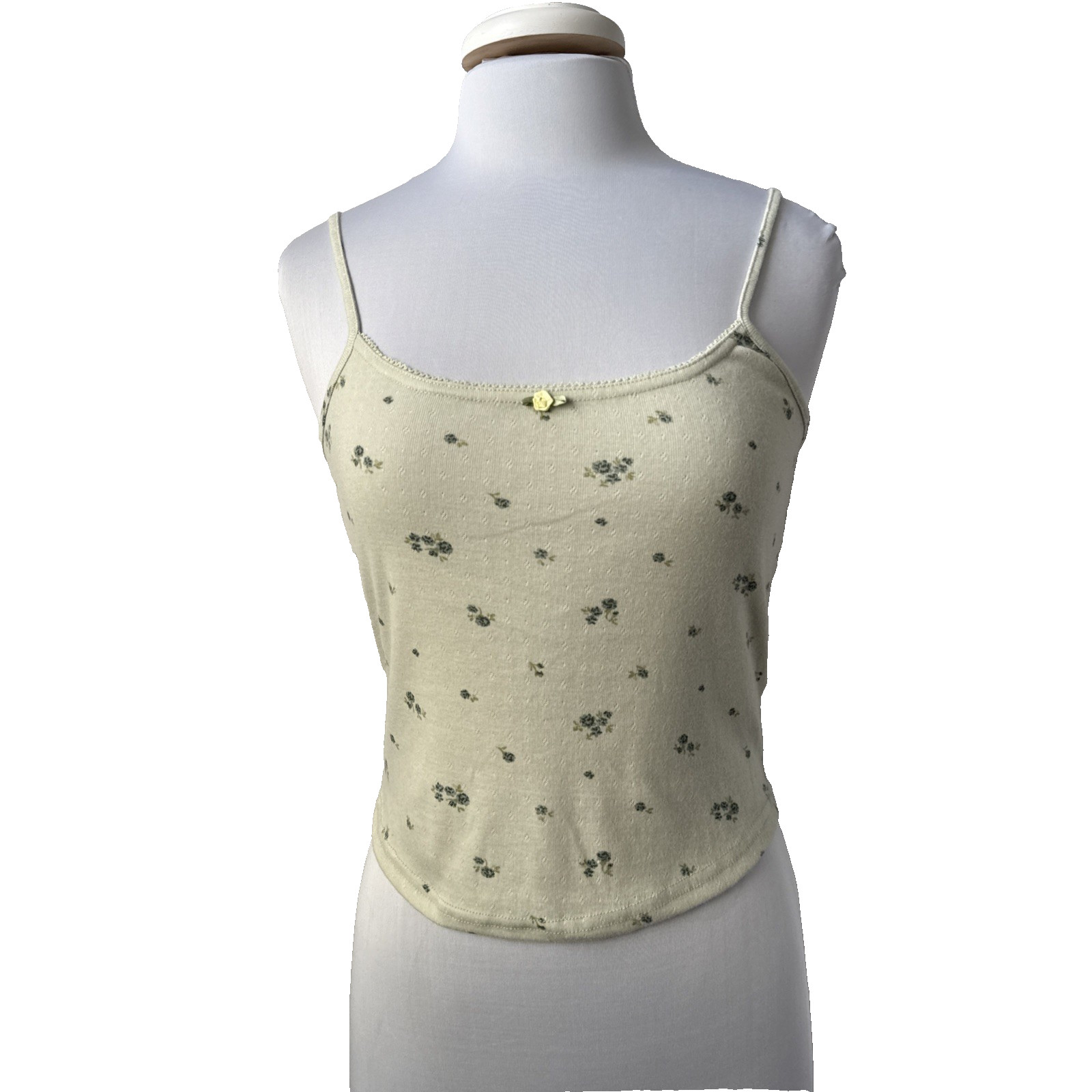 Hesperus Women’s L Y2K Sexy Pointelle Green Floral Crop Cami Top Boho Fairy