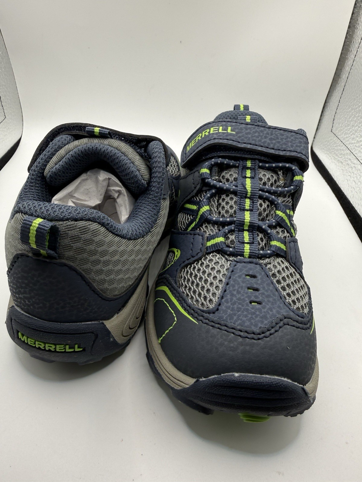 Merrell Trail Chaser Jr Boys Sneakers US 9.5W Hook & Loop Navy/Green/Gray