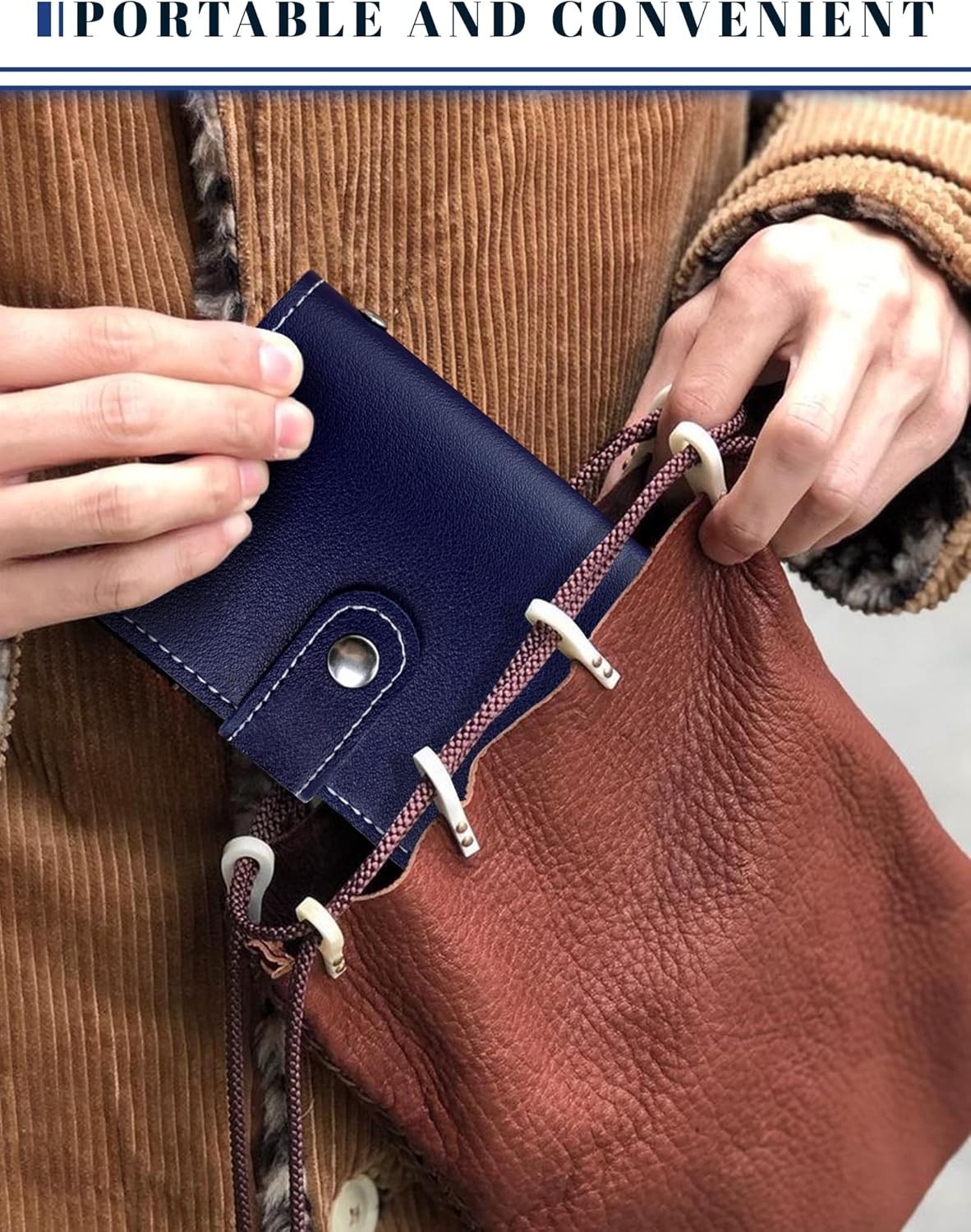 RFID Blocking Leather Business Card Holder with 26 Card Slots Dark Blue