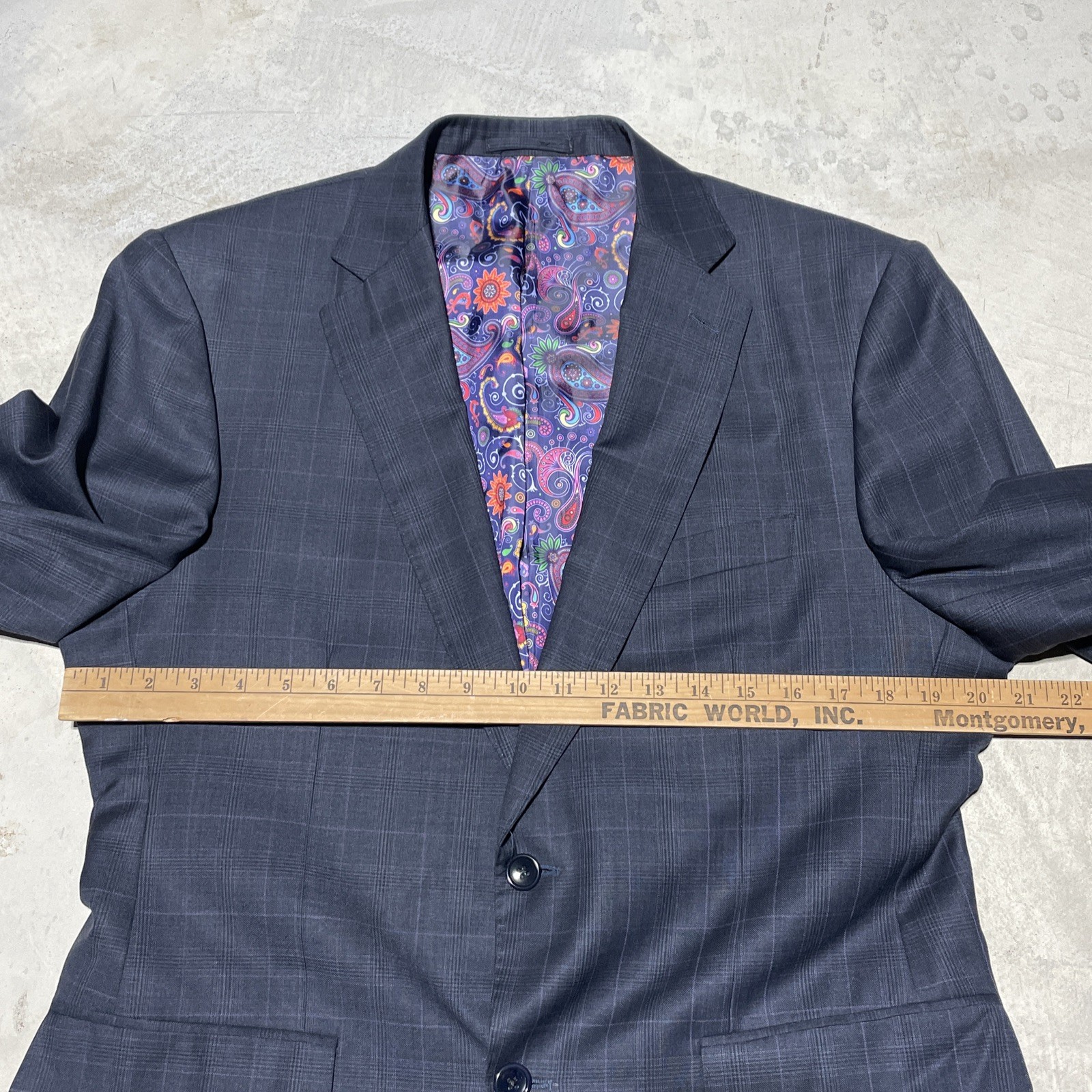 Savile Row Bespoke Grey Purple Plaid Wool Trevira Two-Piece Suit SZ L 36×29