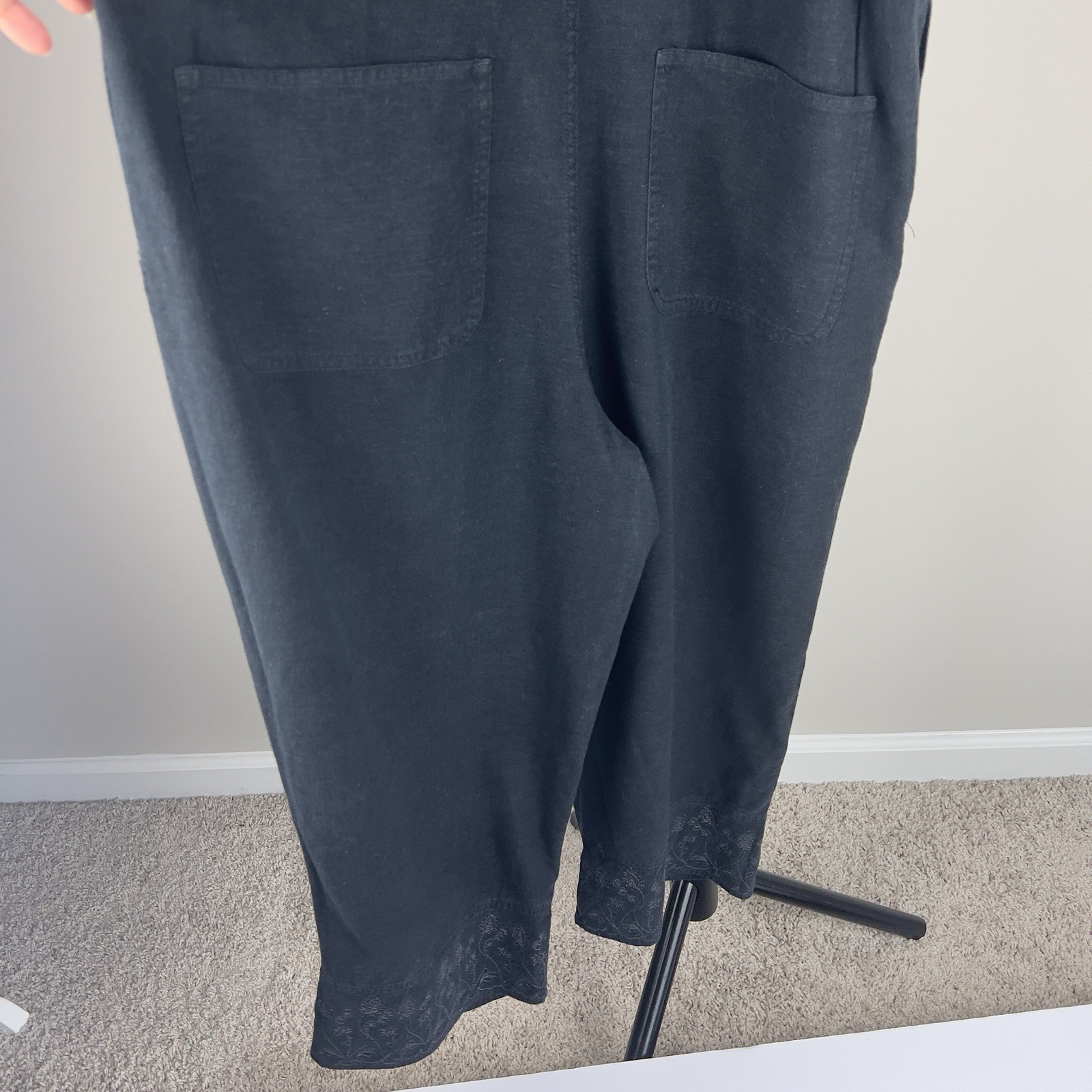 Vintage White Stag Black Linen Overalls Embroidered Artist Painters Jumpsuit M