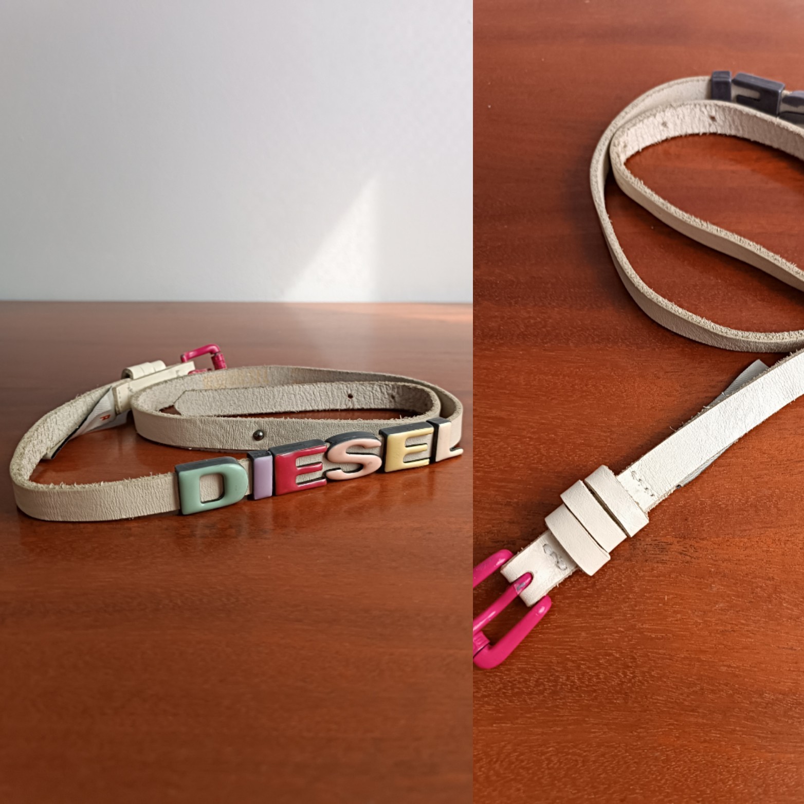 Diesel Leather Skinny Belt with Multicolor Logo Bright Buckle | Original 82 cm