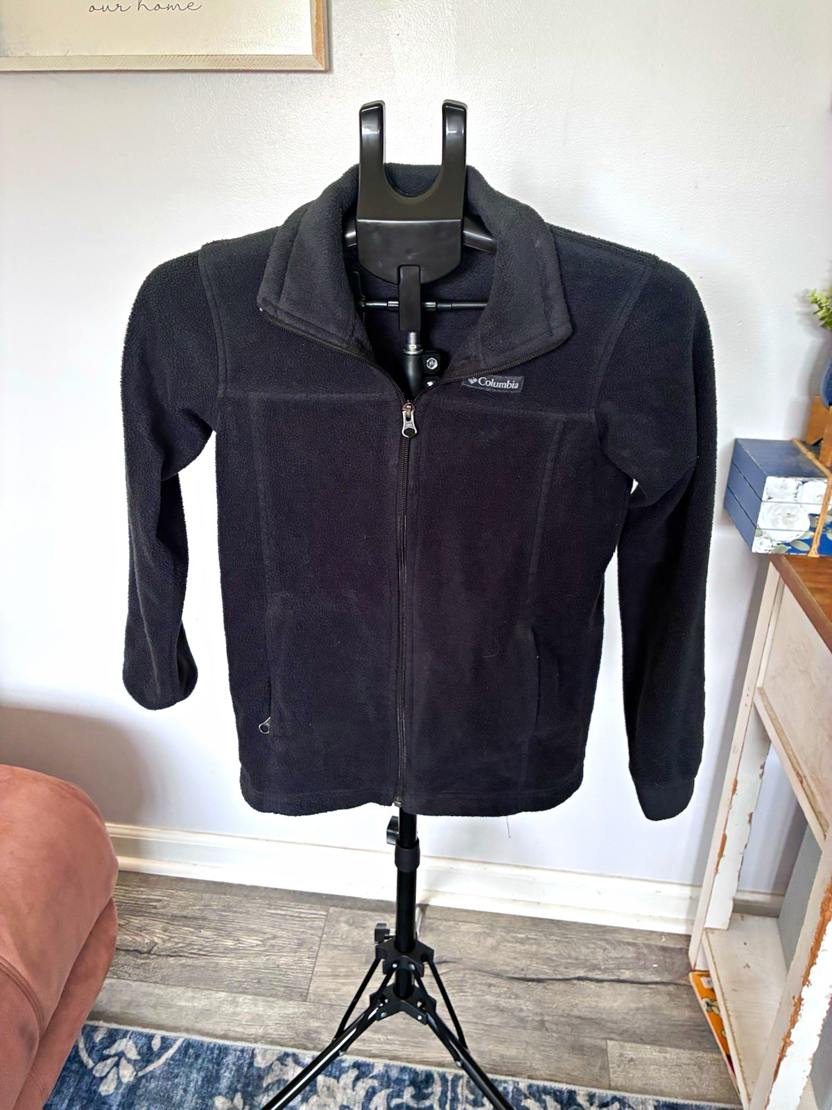 Columbia Unisex Kids Black Full Zip Fleece Jacket Outdoor Logo Size M