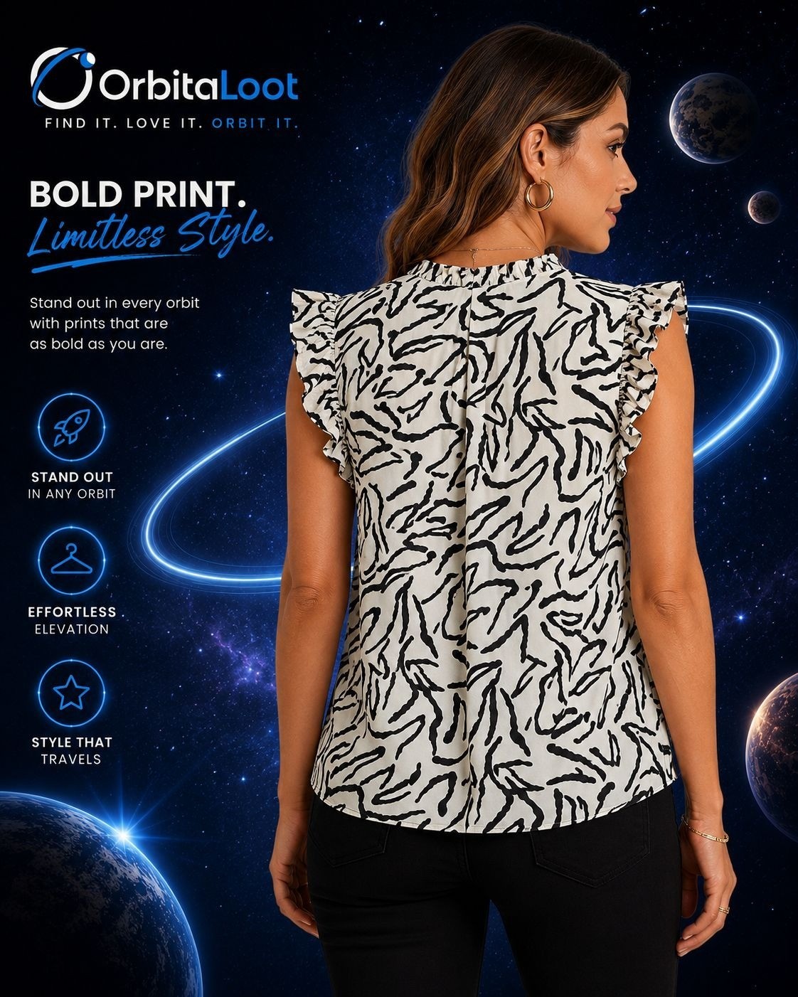 Milano L Black White Zebra Print Ruffle Sleeveless Blouse Top MSRP $68