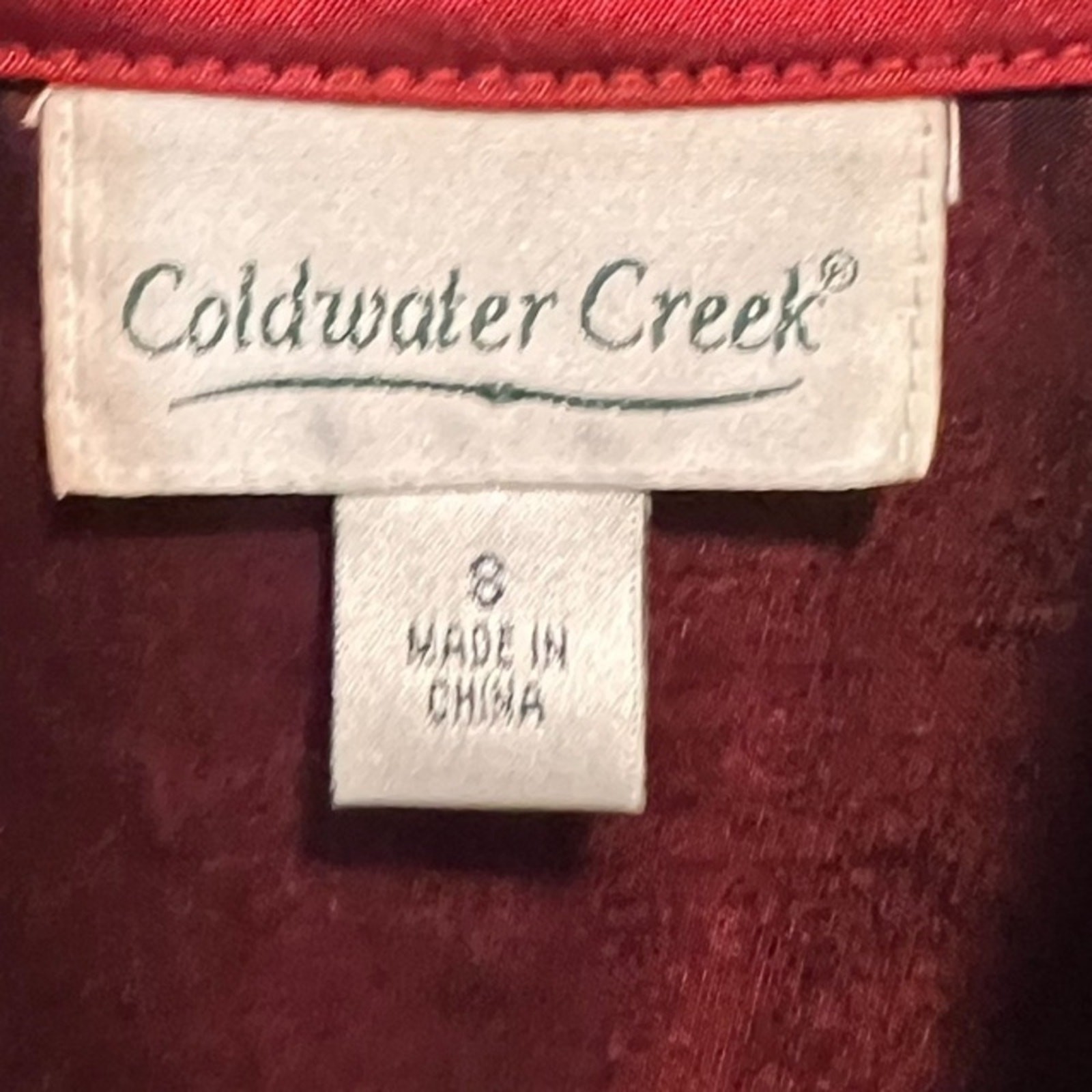 Coldwater creek faux silk deep red wrap top size small red the color
