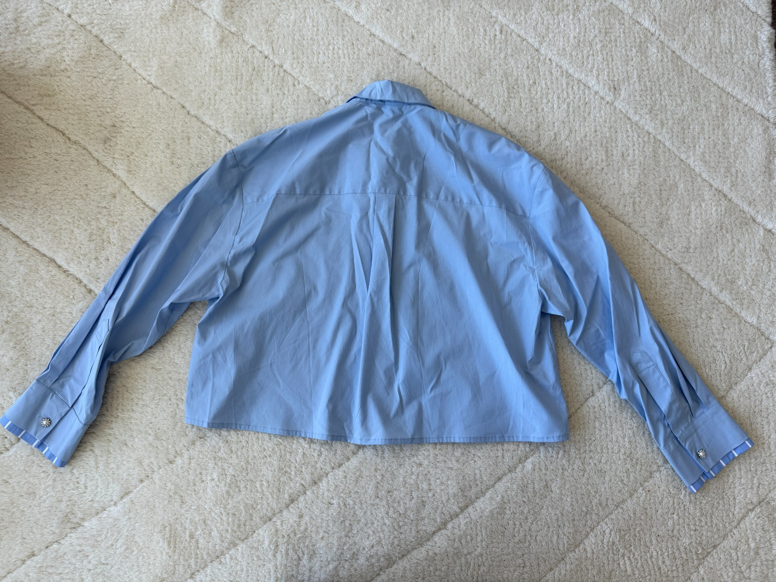 NWT Maje Light Blue Cropped Button Down Shirt with Removable Tie Size S Small