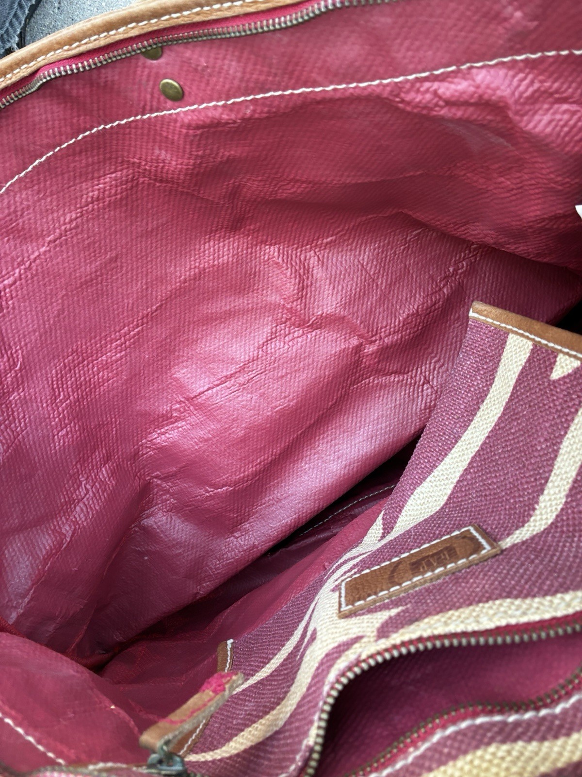 Vintage Gap Large Leather Jute Fish Tote Bag