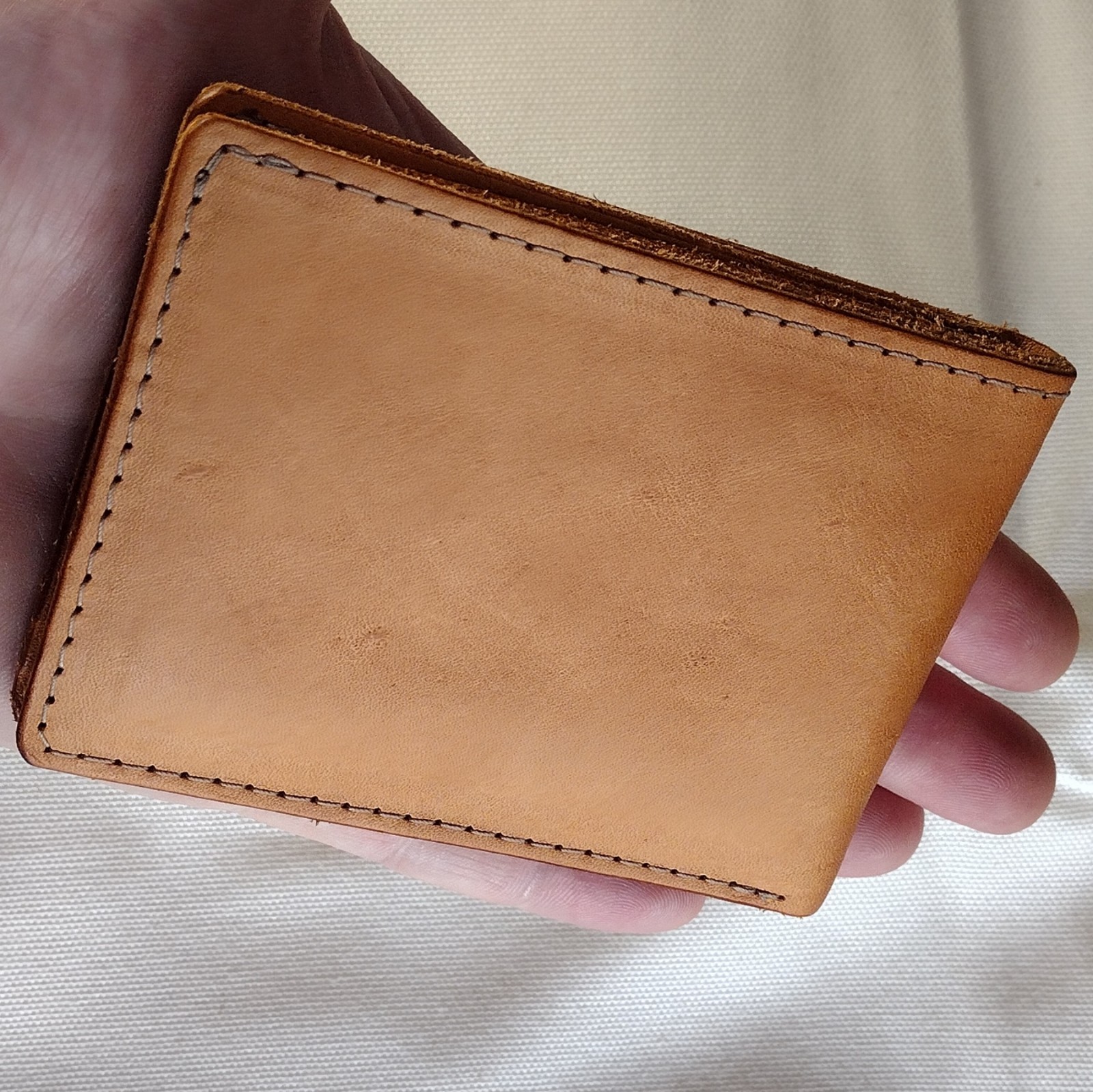 handmade 100% real leather bifold billfold wallet aged natural veg tan
