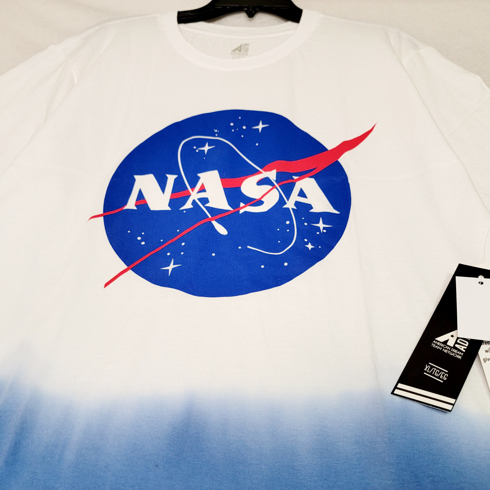 NASA LOGO DIP DYE Shirt Mens SMALL WHITE ADTN SPACE MOON Casual Fitness NWT