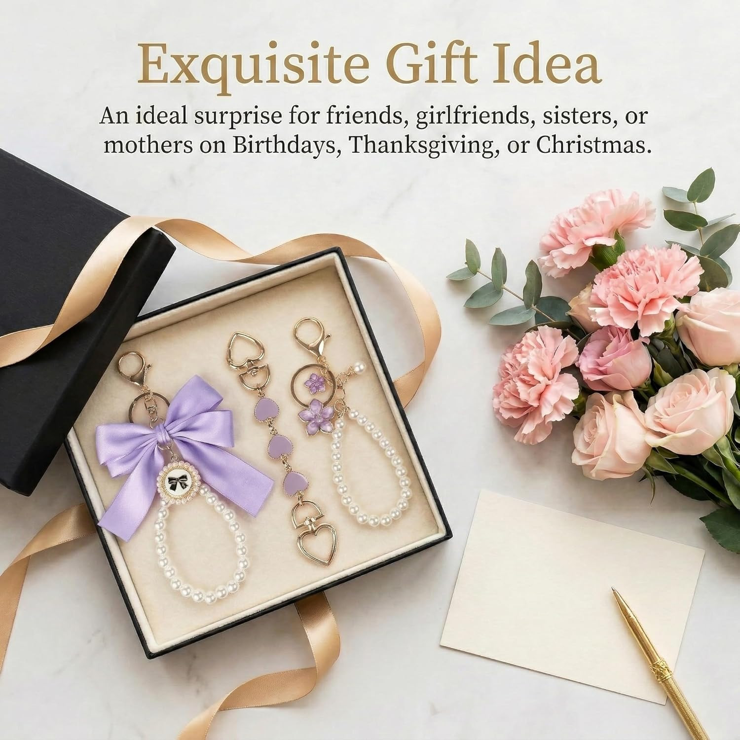 3 Pcs Bag Extender Chain Ribbon Bow Keychain Extender Bag Strap Pearl Purse Chai