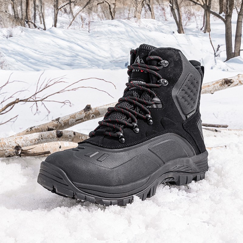 Men’s Snow Boots Lace Up Insulated Waterproof Hiking Boots US Size 6.5-15