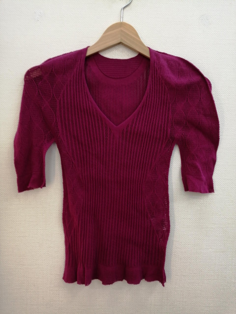 Issey Miyake FETE Pink Mesh Cut & Sew T-Shirt Size 2 22in Bust 22in Length