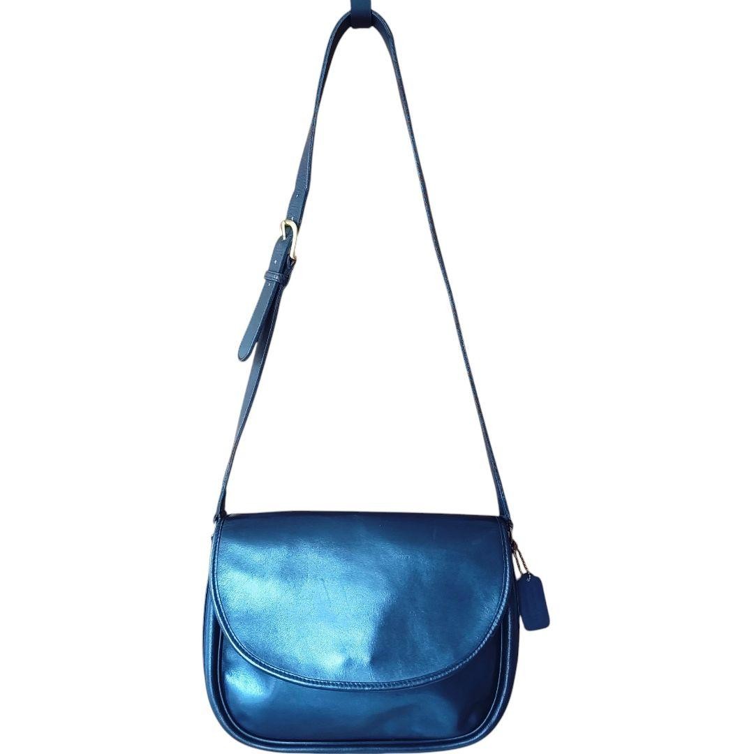 Coach Vintage Leather Shoulder Bag Navy 9.8×11.8×2.8in Used
