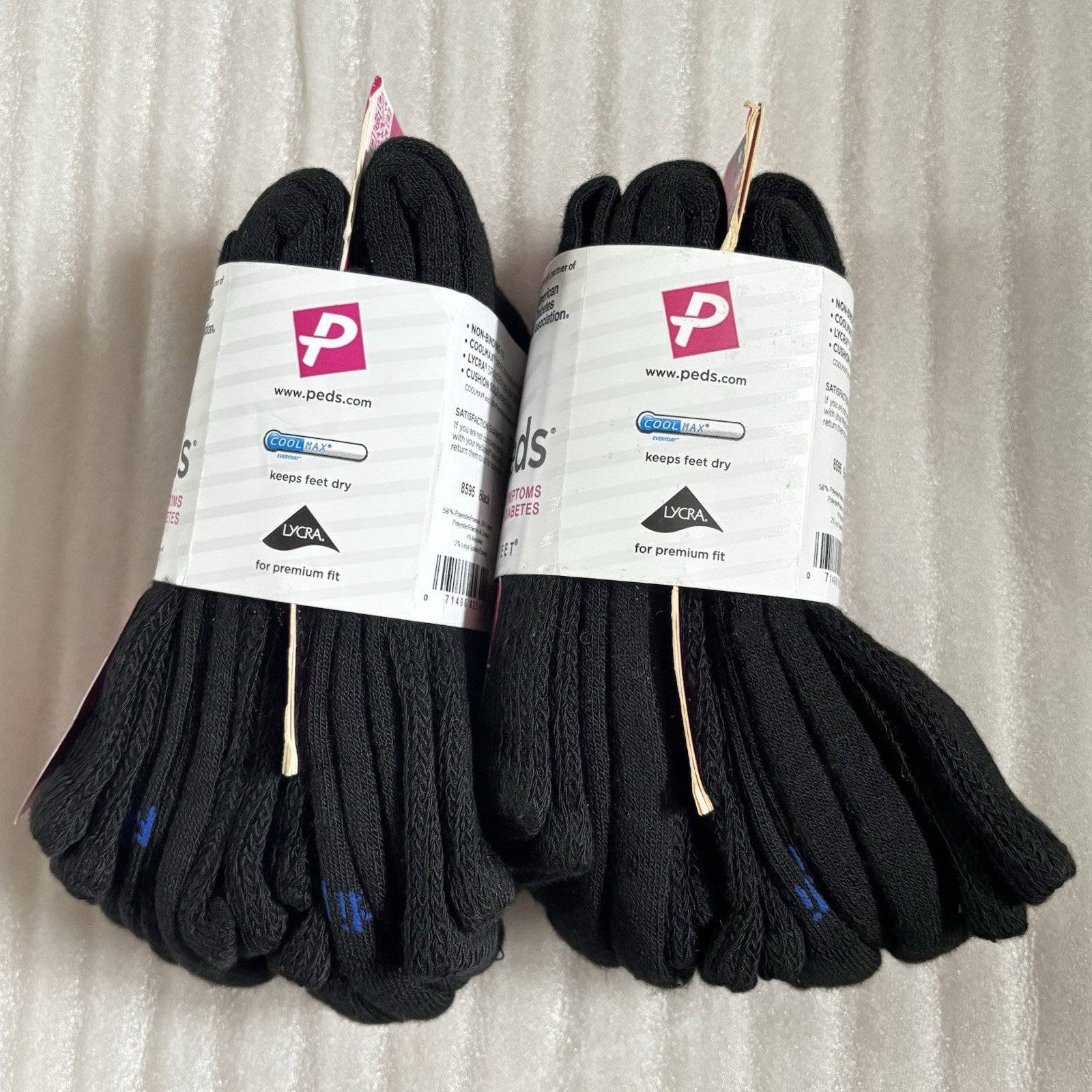 2 Four Pair Packs Medi Peds Diabetic Socks Size 7-10 Black