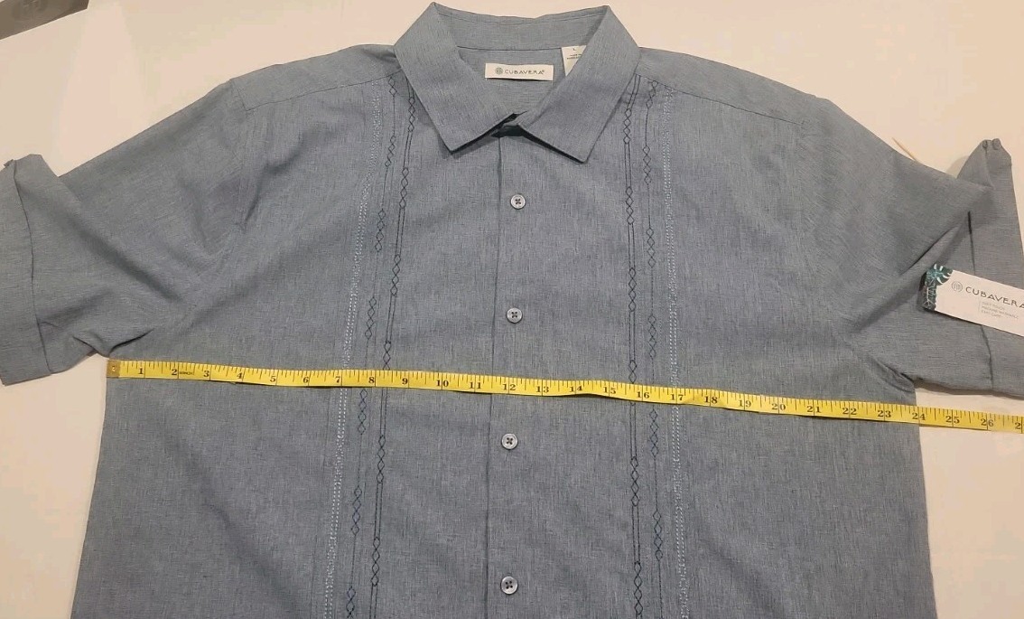 Cubavera Men’s Soft Touch Embroidered Button Down Shirt Dress Blues Size L NWT