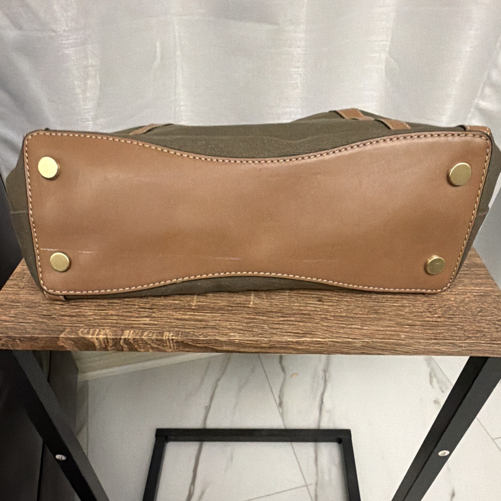 Michael Kors Green Brown Shoulder Bag Zip & Magnetic Closure Gold Hardware Studs