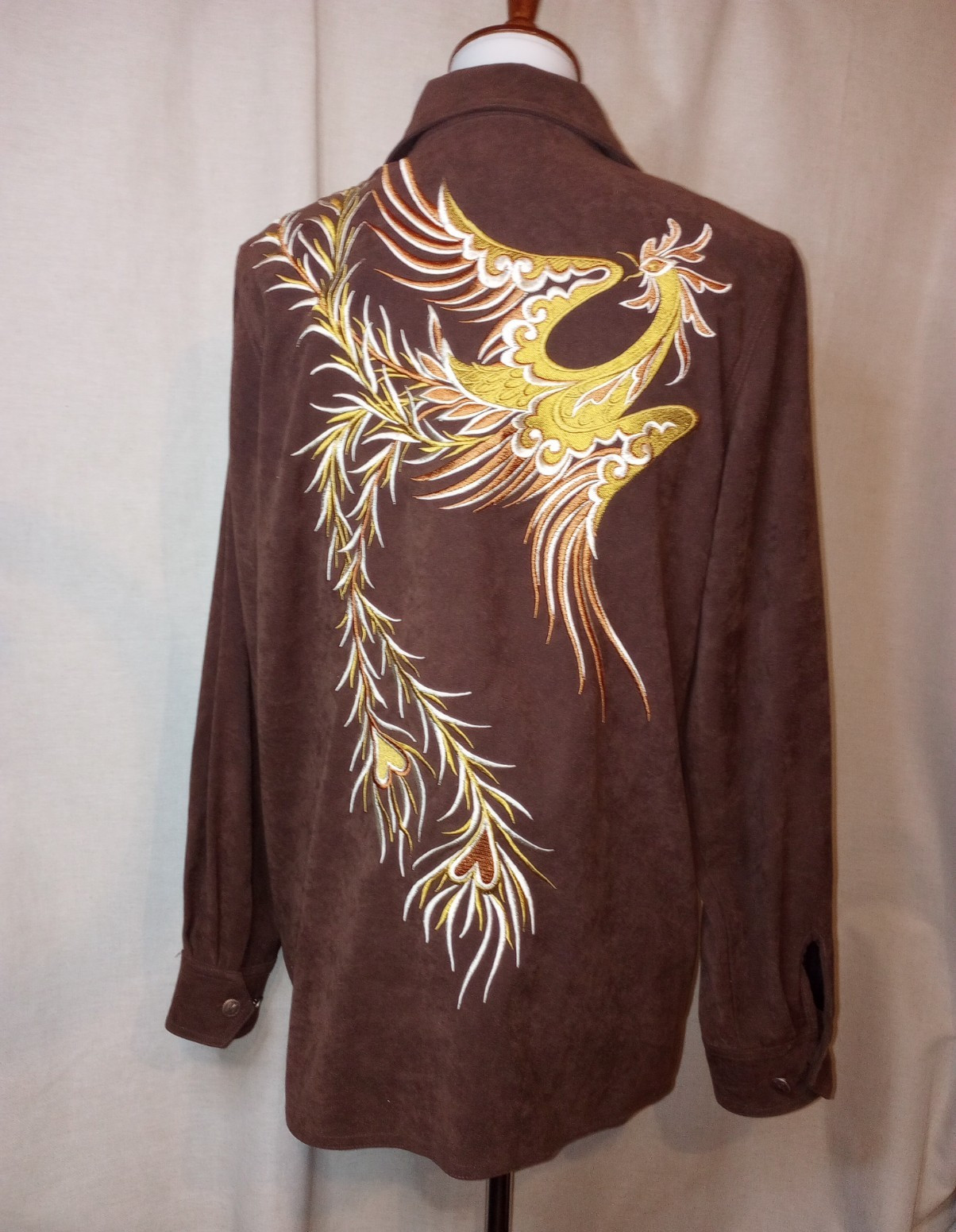 Bob Mackie Vtg Phoenix Wearable Art embroider zip jacket brown faux suede Small