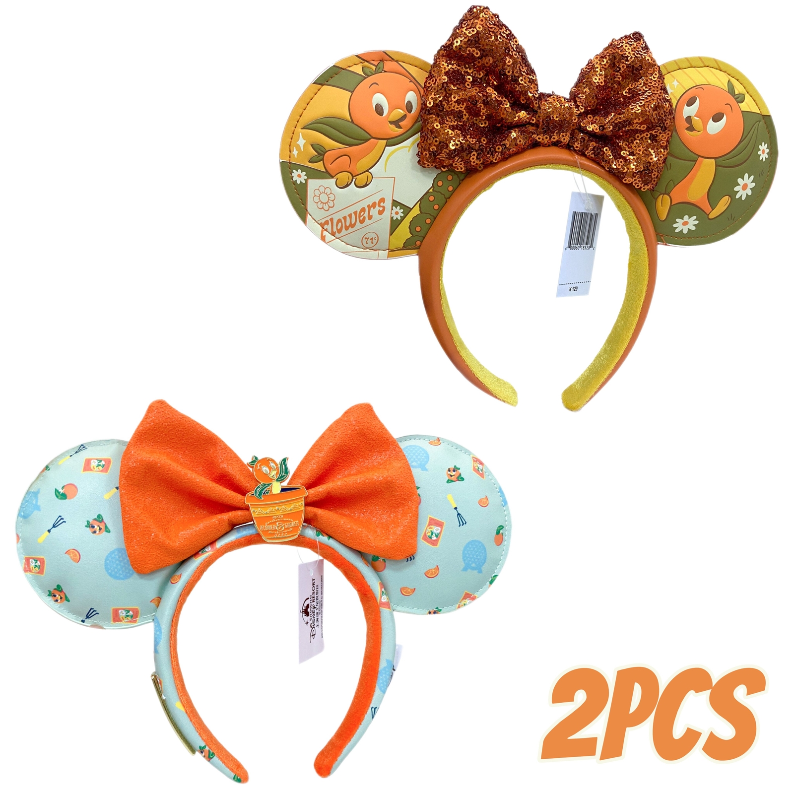 Disney~Flower&Garden Orange Bird Ears+Epcot Flower Garden Orange Bird Minnie Ear