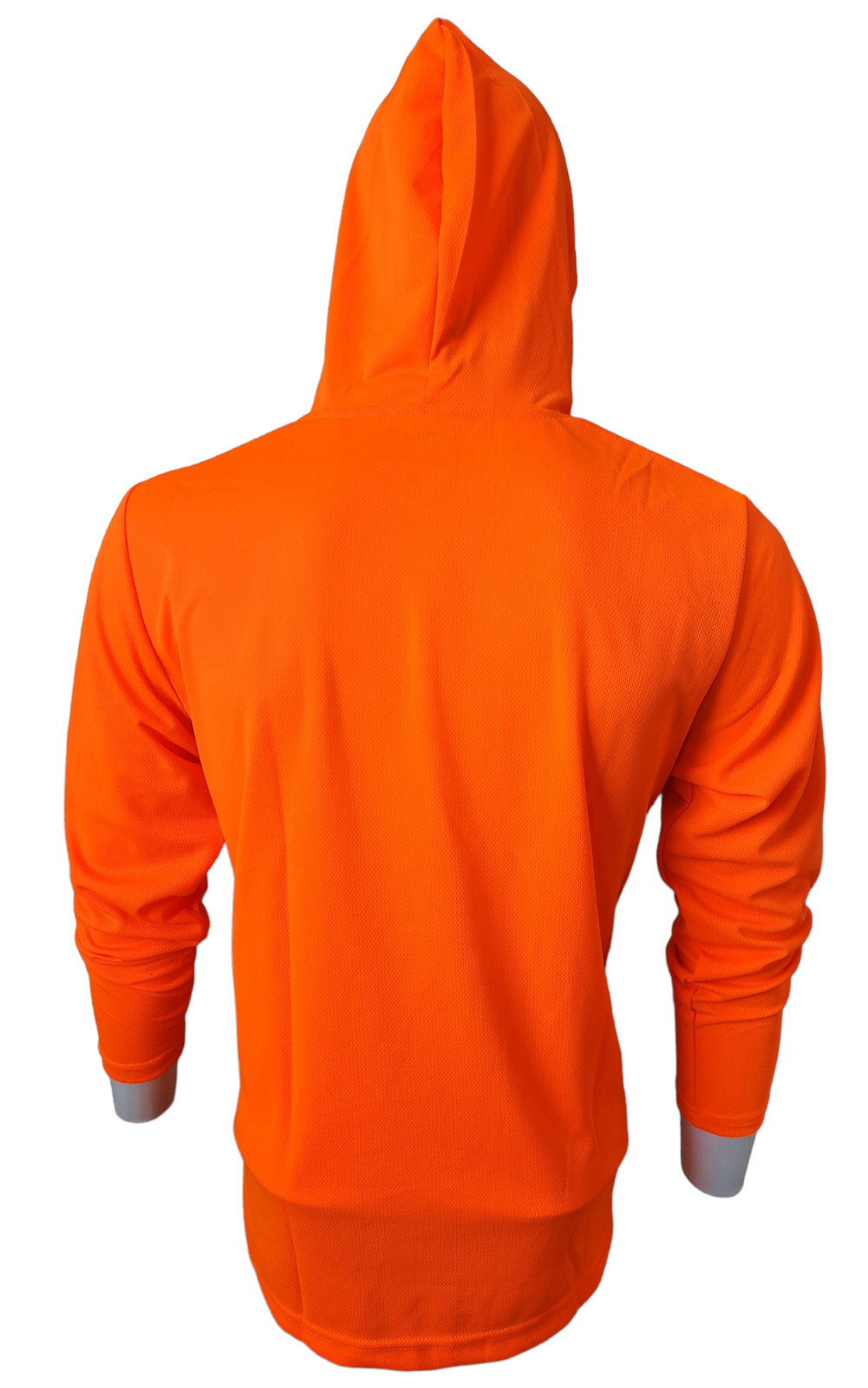 Safety Orange Long Sleeve Shirts With Hood, Polyester Birdeyes Mesh