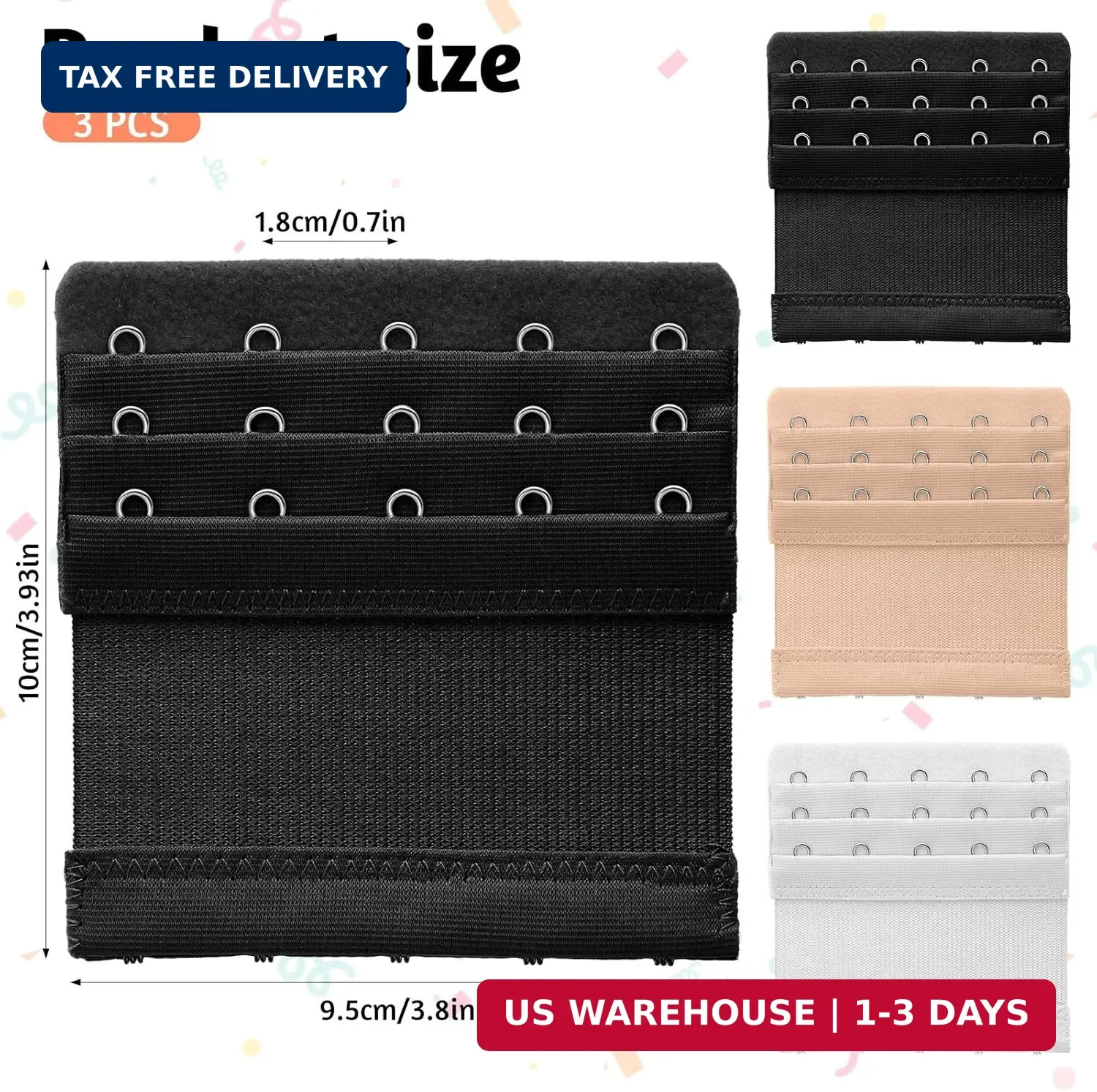 3 Pcs Women’s Bra Extenders 5 Hooks 3 Rows Women Elastic Bra Extender Bra Extend