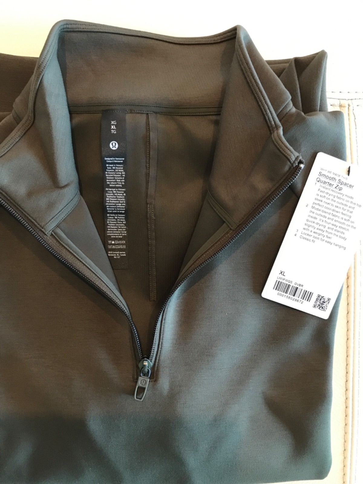 LULULEMON MEN’S SMOOTH SPACER QUARTER ZIP PULL-OVER- SIZE: XL -NEW WITH TAGS