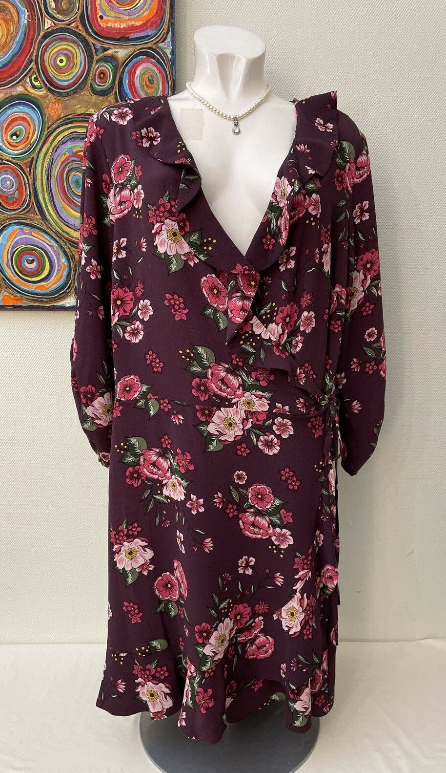 Redherring Wrap Dress / Tunic Dark Purple Girl Scout Floral NEW UK 18 EU 46