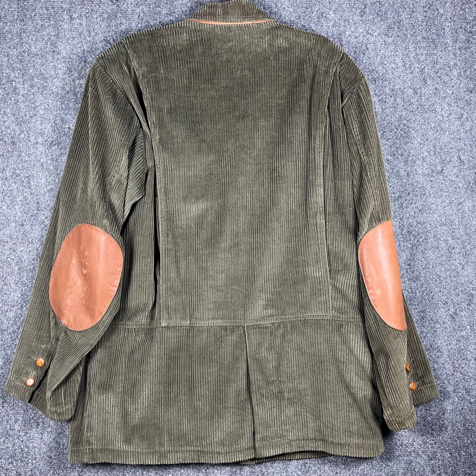 Eddie Bauer Corduroy Field Coat Mens Medium Olive Green Leather Elbow Patches