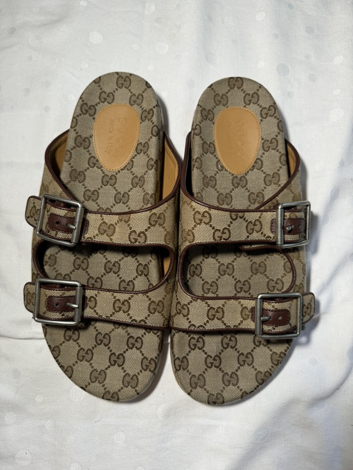 GUCCI Men’s GG Canvas Slide Sandal With Straps – Beige/Ebony