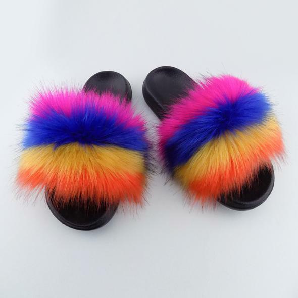 Faux Fur Slides Fuzzy Fluffy Slippers Flat Soft Sandals Open Toe – US Seller
