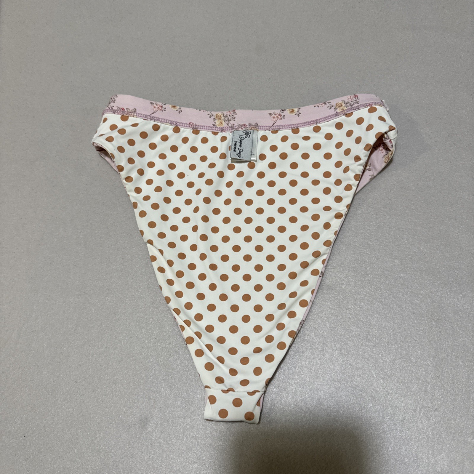 Dippin Daisy Women Swim Bottom Pink Floral/ Poka Dot Reversible High Waist Sz XS