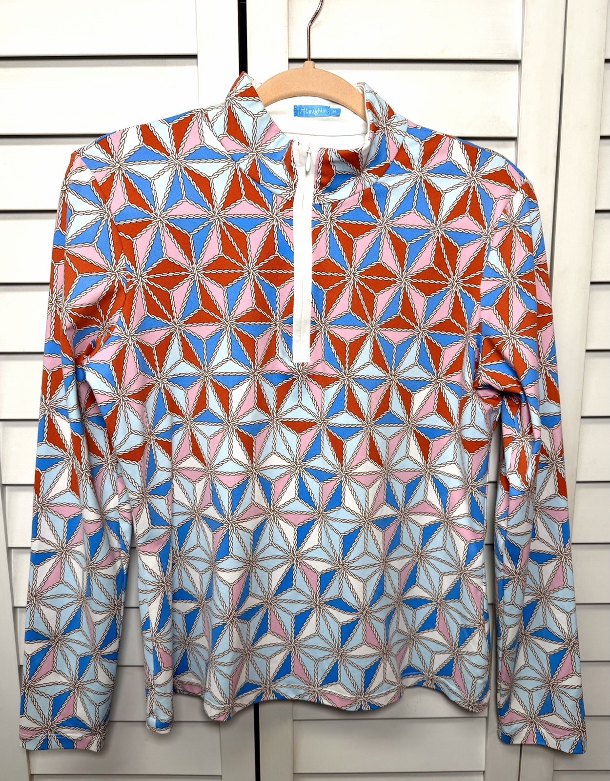 J. McLaughlin Catalina Cloth Pinwheel Geometric Print 1/4 Zip Top Size Medium