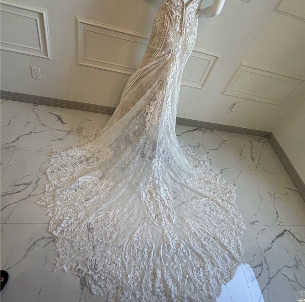 Martina Liana D3657 Size 6 Ivory Lace V-Neck Mermaid Fit & Flare Train